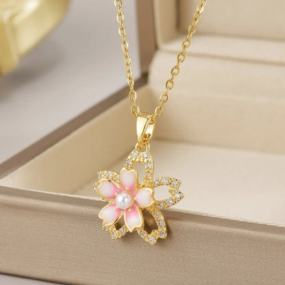 Wholesale Jewelry Simple Style Flower Titanium Steel Irregular Plating Pendant Necklace