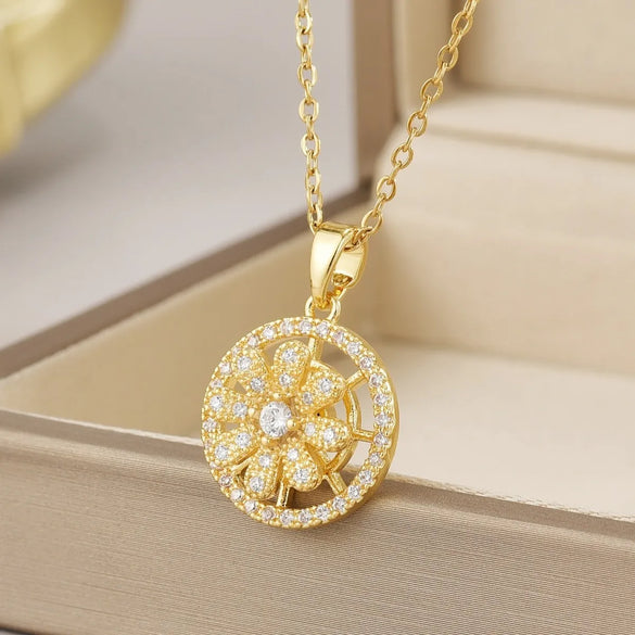 Wholesale Jewelry Simple Style Flower Titanium Steel Irregular Plating Pendant Necklace
