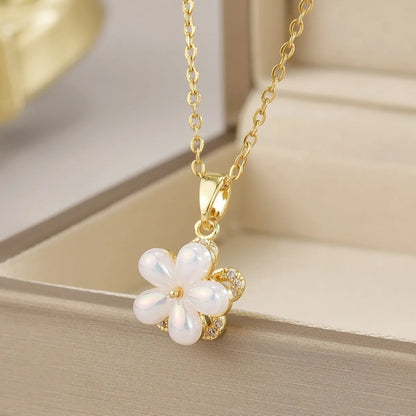 Wholesale Jewelry Simple Style Flower Titanium Steel Irregular Plating Pendant Necklace