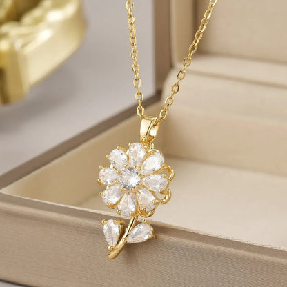 Wholesale Jewelry Simple Style Flower Titanium Steel Irregular Plating Pendant Necklace