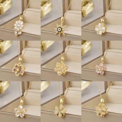 Wholesale Jewelry Simple Style Flower Titanium Steel Irregular Plating Pendant Necklace