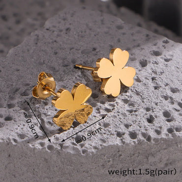 Wholesale Jewelry Simple Style Four Leaf Clover Quadrilateral Letter 304 Stainless Steel Enamel Plating Bracelets Earrings