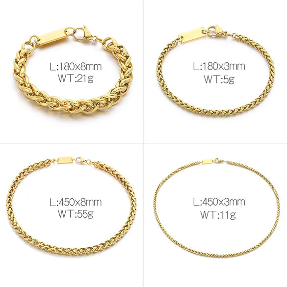Wholesale Jewelry Simple Style Geometric 304 Stainless Steel 18K Gold Plated Foxtail Chain Bracelets Necklace