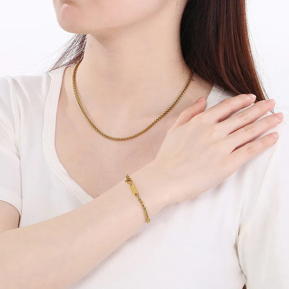 Wholesale Jewelry Simple Style Geometric 304 Stainless Steel 18K Gold Plated Foxtail Chain Bracelets Necklace