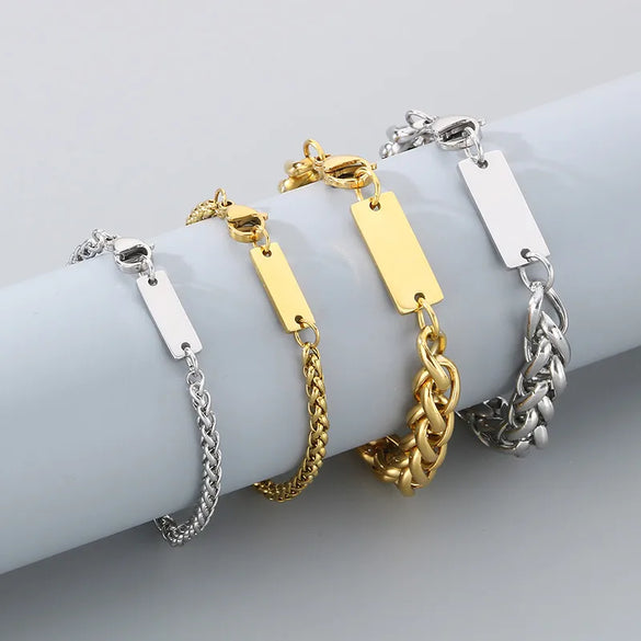 Wholesale Jewelry Simple Style Geometric 304 Stainless Steel 18K Gold Plated Foxtail Chain Bracelets Necklace