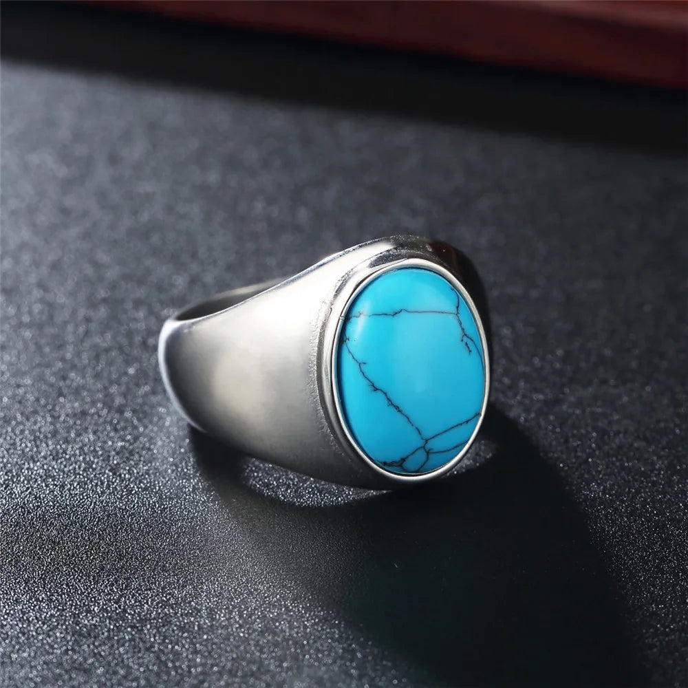 Wholesale Jewelry Simple Style Geometric 304 Stainless Steel Turquoise Rings