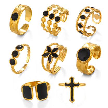 Wholesale Jewelry Simple Style Geometric Cross Floral 304 Stainless Steel 18K Gold Plated Plating Open Rings