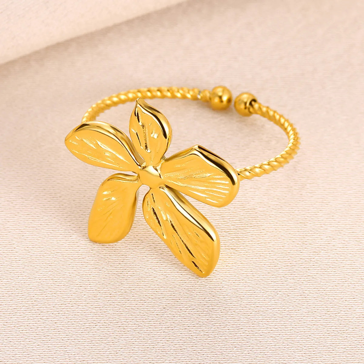 Wholesale Jewelry Simple Style Geometric Flower 304 Stainless Steel Plating Open Rings