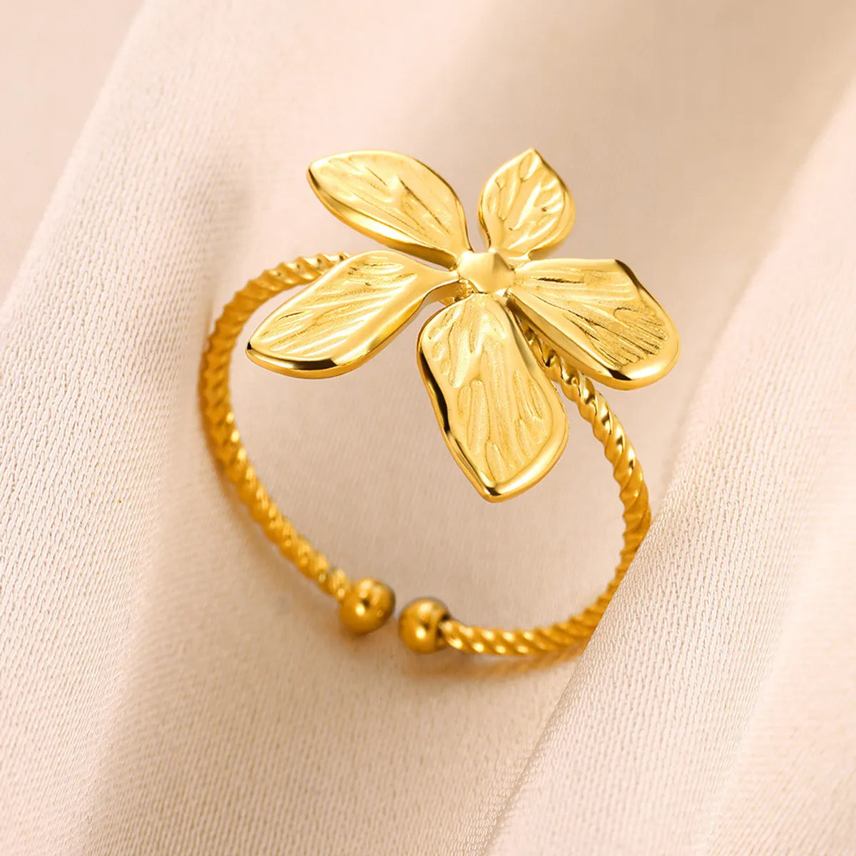 Wholesale Jewelry Simple Style Geometric Flower 304 Stainless Steel Plating Open Rings