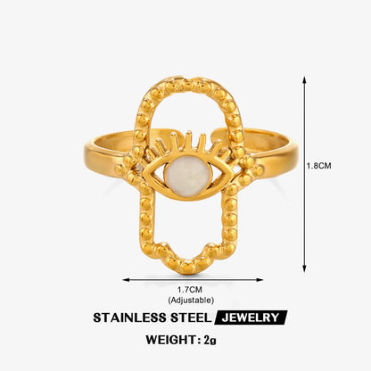 Wholesale Jewelry Simple Style Geometric Letter Eye 304 Stainless Steel 18K Gold Plated Enamel Open Rings