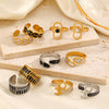 Wholesale Jewelry Simple Style Geometric Letter Eye 304 Stainless Steel 18K Gold Plated Enamel Open Rings