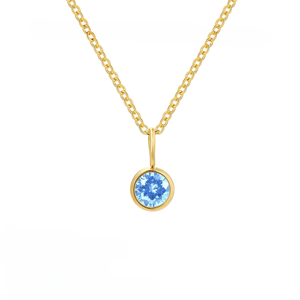 Wholesale Jewelry Simple Style Geometric Round 201 Stainless Steel Birthstone Gold Plated Plating Inlay Pendant Necklace