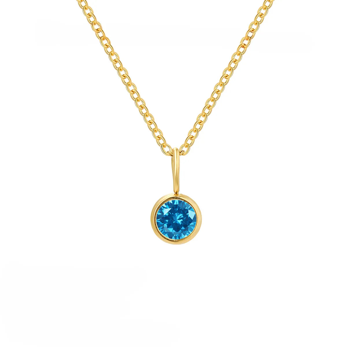 Wholesale Jewelry Simple Style Geometric Round 201 Stainless Steel Birthstone Gold Plated Plating Inlay Pendant Necklace