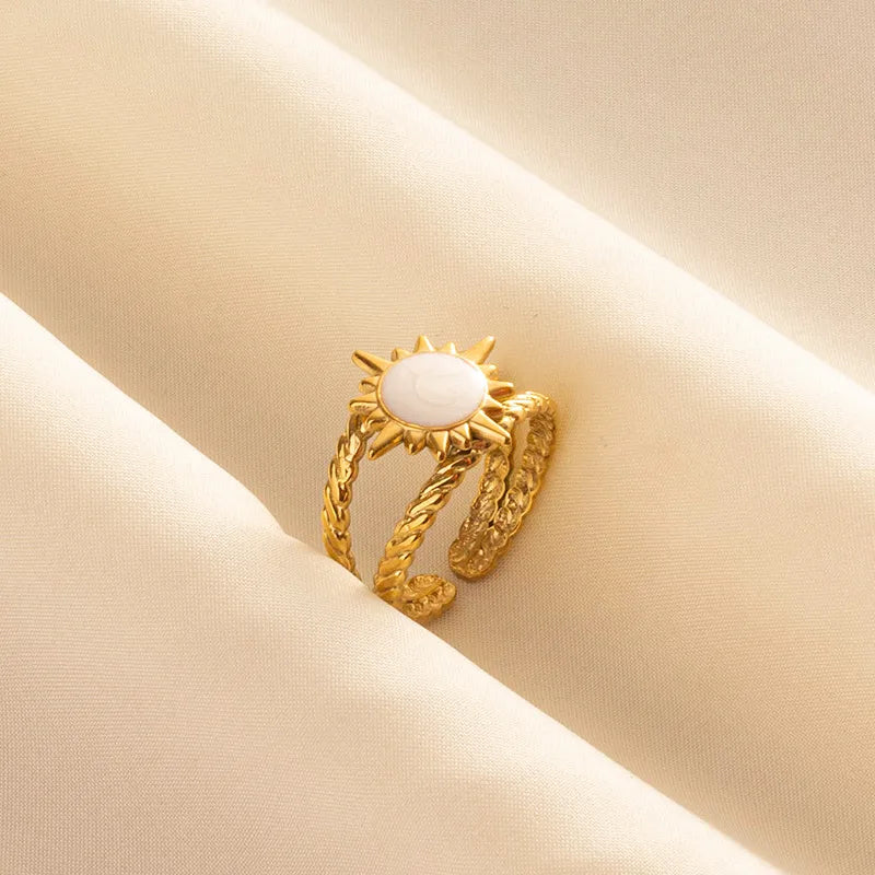 Wholesale Jewelry Simple Style Geometric Round Sun 304 Stainless Steel 18K Gold Plated Polishing Enamel Open Rings