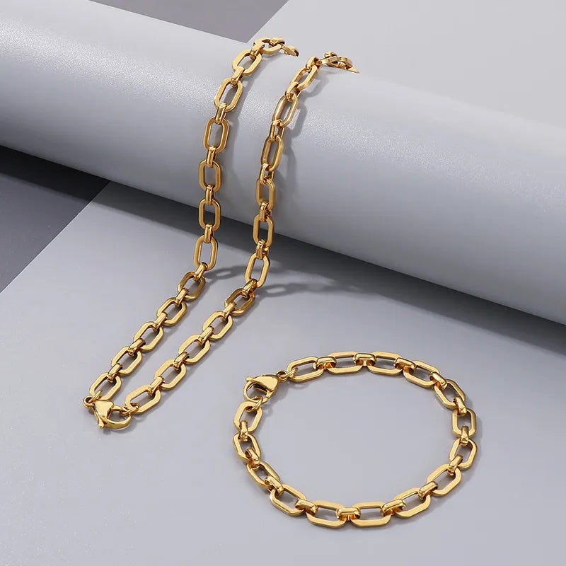 Wholesale Jewelry Simple Style Geometric Solid Color 304 Stainless Steel 18K Gold Plated Bracelets Necklace