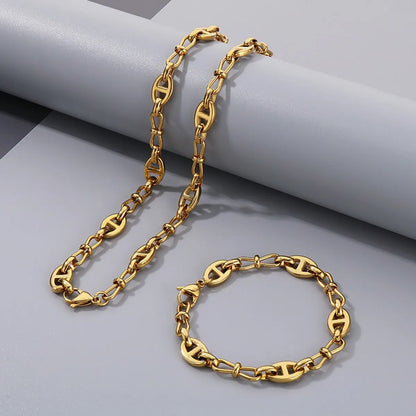 Wholesale Jewelry Simple Style Geometric Solid Color 304 Stainless Steel 18K Gold Plated Bracelets Necklace