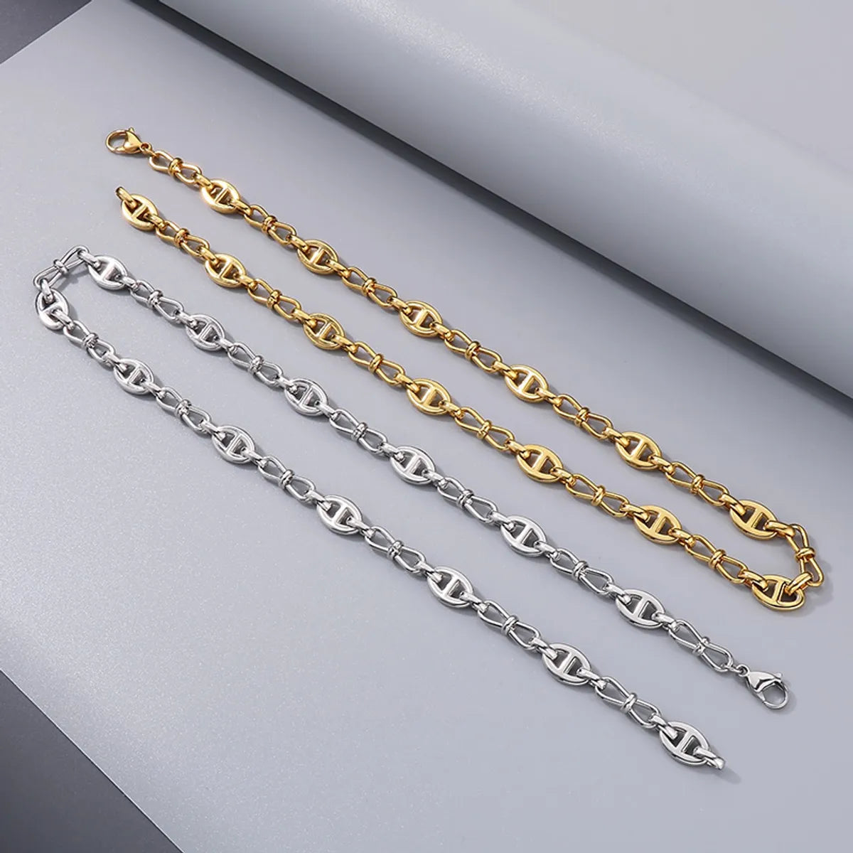 Wholesale Jewelry Simple Style Geometric Solid Color 304 Stainless Steel 18K Gold Plated Bracelets Necklace