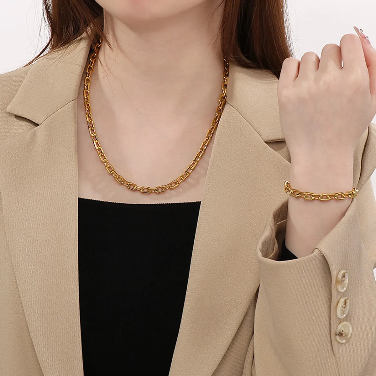 Wholesale Jewelry Simple Style Geometric Solid Color 304 Stainless Steel 18K Gold Plated Bracelets Necklace