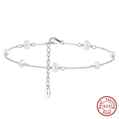 Wholesale Jewelry Simple Style Geometric Sterling Silver Freshwater Pearl 14k Gold Plated Anklet