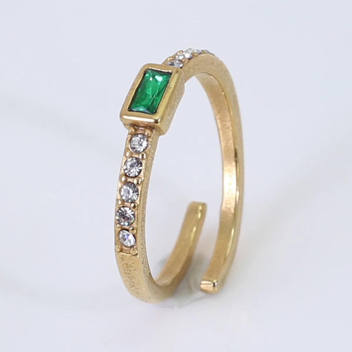 Wholesale Jewelry Simple Style Geometric Titanium Steel Artificial Gemstones 18K Gold Plated Plating Inlay Open Rings