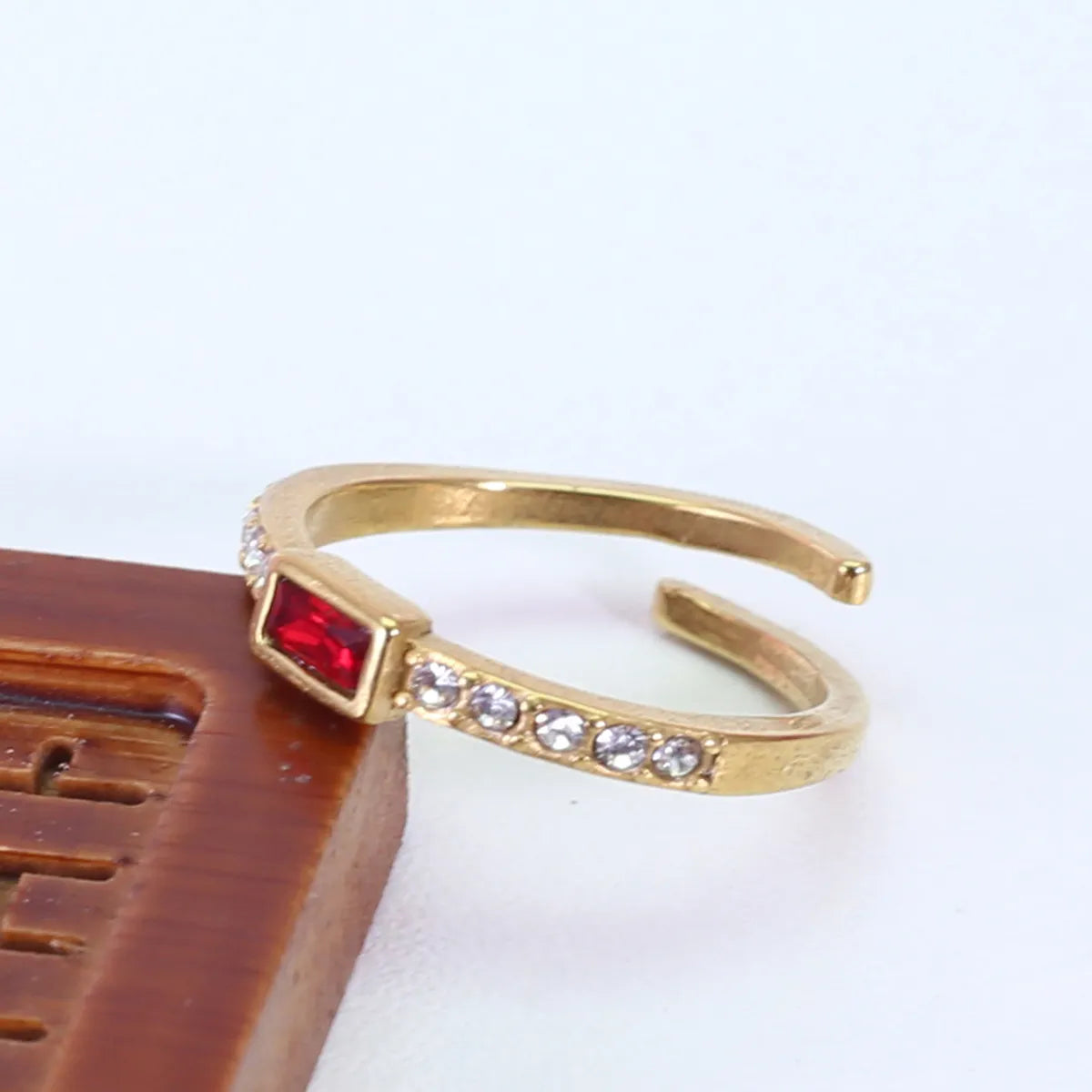 Wholesale Jewelry Simple Style Geometric Titanium Steel Artificial Gemstones 18K Gold Plated Plating Inlay Open Rings