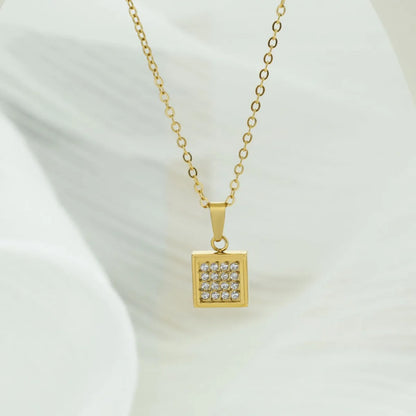 Wholesale Jewelry Simple Style Geometric Titanium Steel Zircon Plating Pendant Necklace