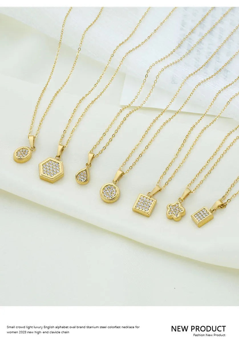 Wholesale Jewelry Simple Style Geometric Titanium Steel Zircon Plating Pendant Necklace