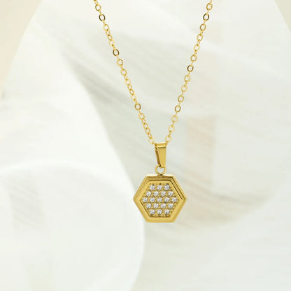 Wholesale Jewelry Simple Style Geometric Titanium Steel Zircon Plating Pendant Necklace