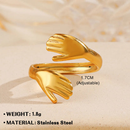 Wholesale Jewelry Simple Style Hand Heart Shape 304 Stainless Steel Plating Open Rings