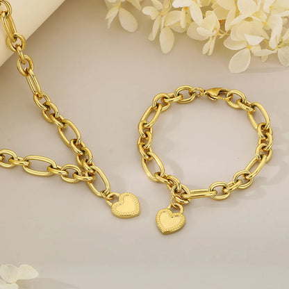 Wholesale Jewelry Simple Style Heart Shape 304 Stainless Steel 18K Gold Plated Bracelets Necklace