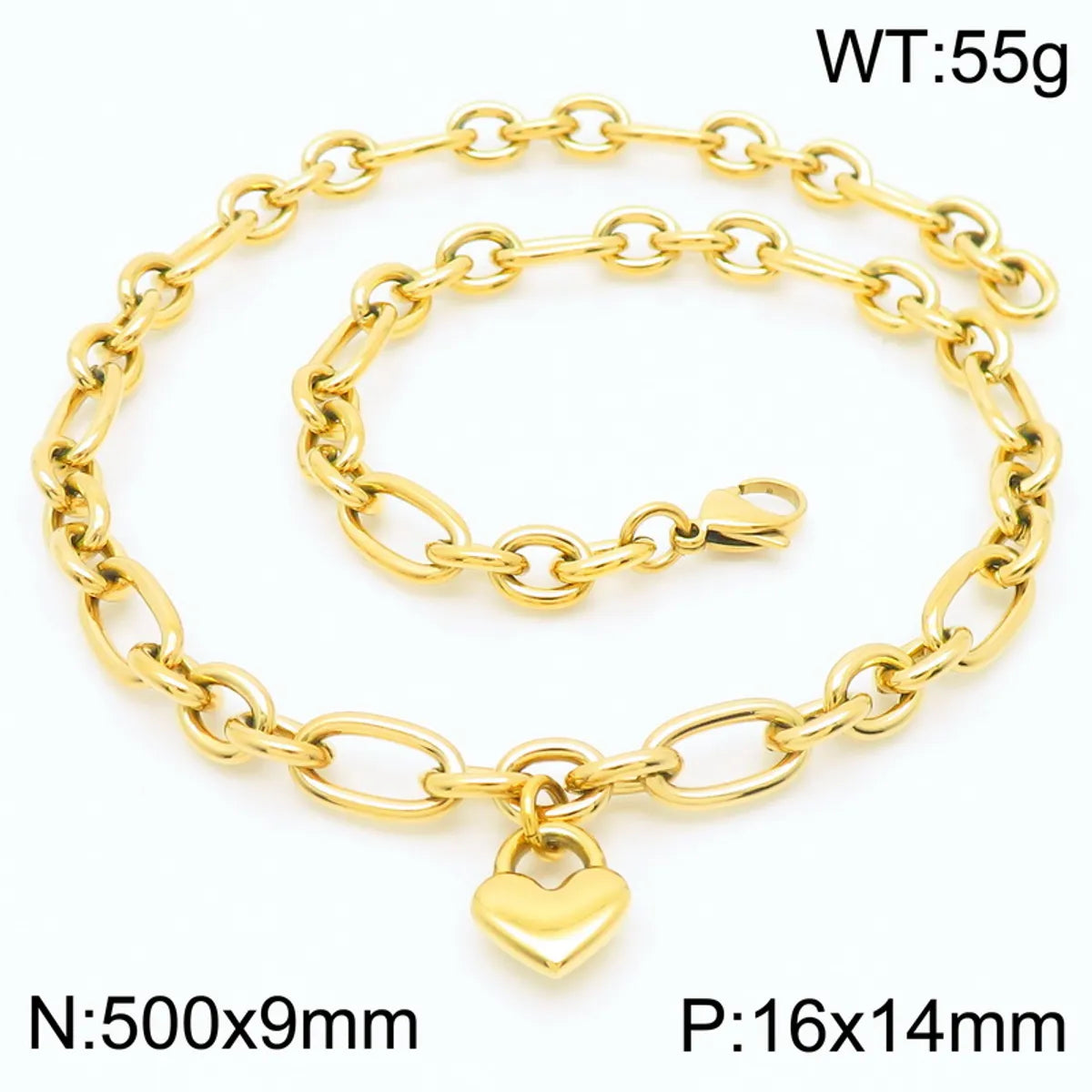 Wholesale Jewelry Simple Style Heart Shape 304 Stainless Steel 18K Gold Plated Bracelets Necklace