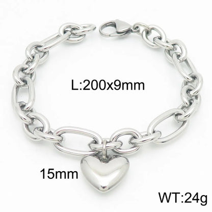 Wholesale Jewelry Simple Style Heart Shape 304 Stainless Steel 18K Gold Plated Bracelets Necklace