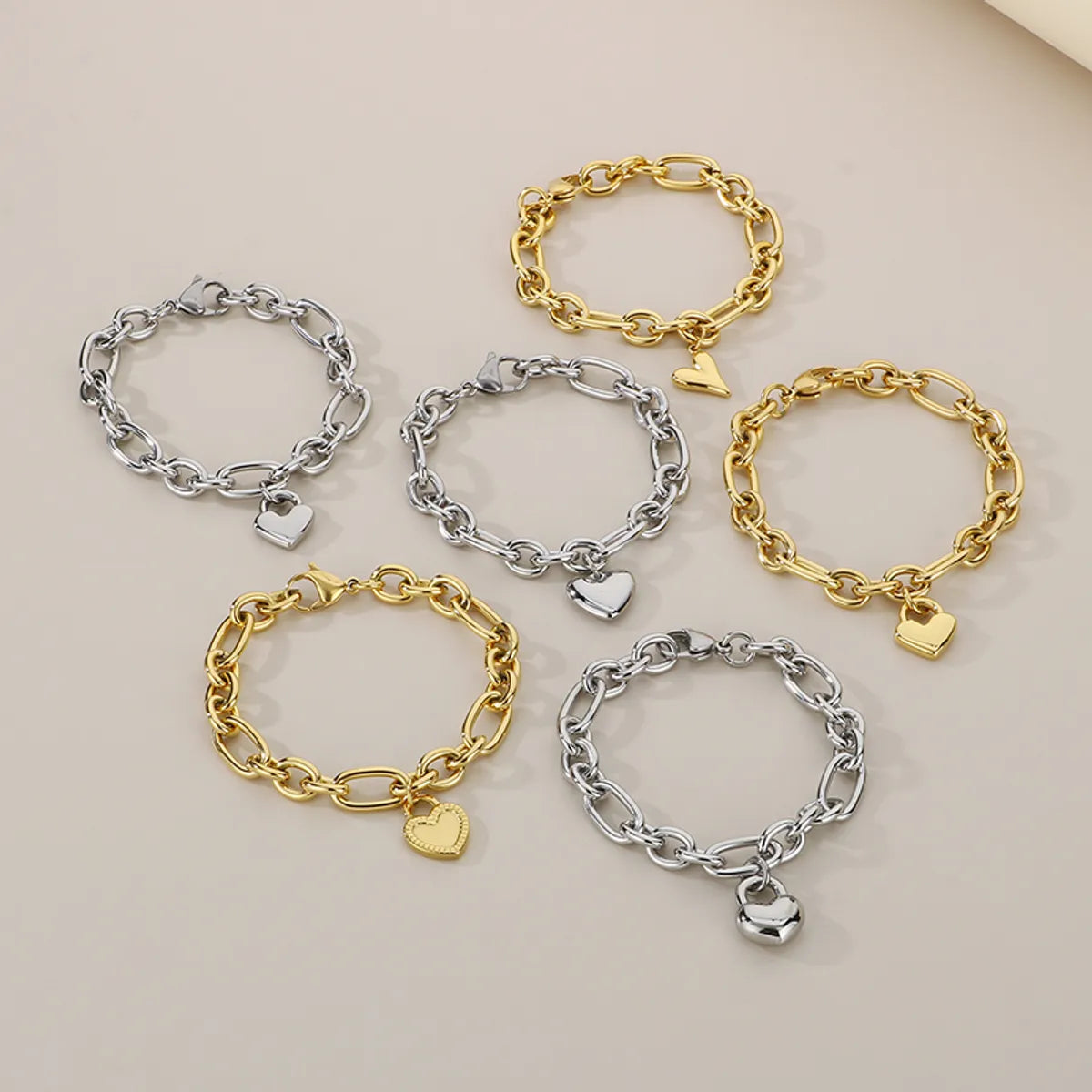 Wholesale Jewelry Simple Style Heart Shape 304 Stainless Steel 18K Gold Plated Bracelets Necklace