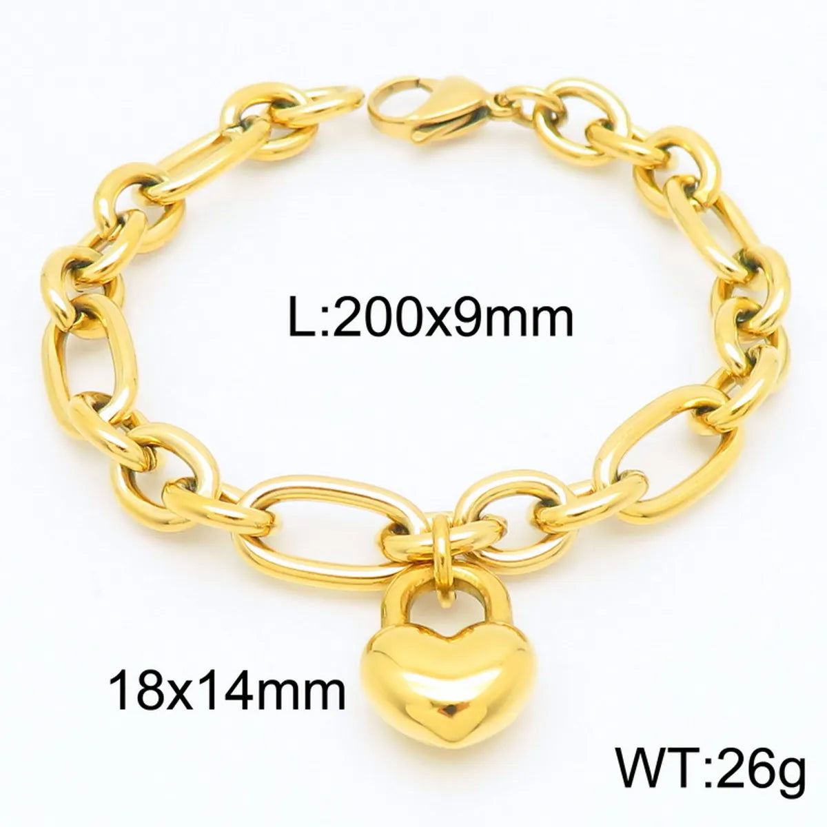 Wholesale Jewelry Simple Style Heart Shape 304 Stainless Steel 18K Gold Plated Bracelets Necklace