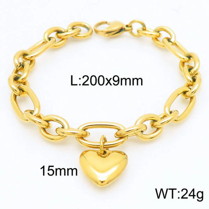 Wholesale Jewelry Simple Style Heart Shape 304 Stainless Steel 18K Gold Plated Bracelets Necklace