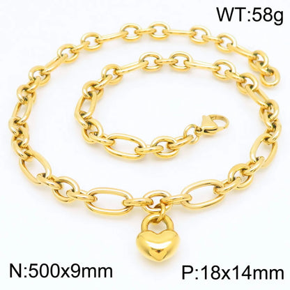 Wholesale Jewelry Simple Style Heart Shape 304 Stainless Steel 18K Gold Plated Bracelets Necklace