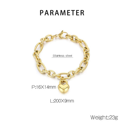 Wholesale Jewelry Simple Style Heart Shape 304 Stainless Steel 18K Gold Plated Bracelets Necklace