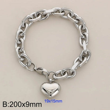 Wholesale Jewelry Simple Style Heart Shape 304 Stainless Steel 18K Gold Plated Bracelets Necklace