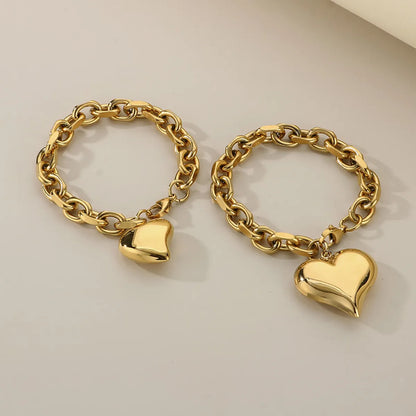 Wholesale Jewelry Simple Style Heart Shape 304 Stainless Steel 18K Gold Plated Bracelets Necklace