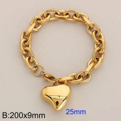 Wholesale Jewelry Simple Style Heart Shape 304 Stainless Steel 18K Gold Plated Bracelets Necklace