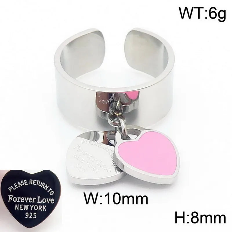 Wholesale Jewelry Simple Style Heart Shape 304 Stainless Steel 18K Gold Plated Epoxy Charm Rings Open Rings