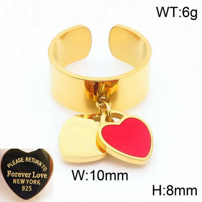 Wholesale Jewelry Simple Style Heart Shape 304 Stainless Steel 18K Gold Plated Epoxy Charm Rings Open Rings