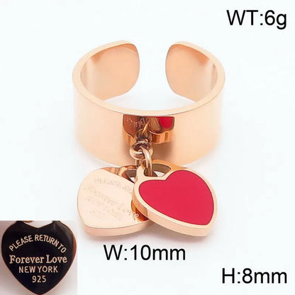 Wholesale Jewelry Simple Style Heart Shape 304 Stainless Steel 18K Gold Plated Epoxy Charm Rings Open Rings