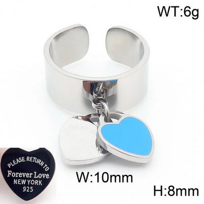 Wholesale Jewelry Simple Style Heart Shape 304 Stainless Steel 18K Gold Plated Epoxy Charm Rings Open Rings