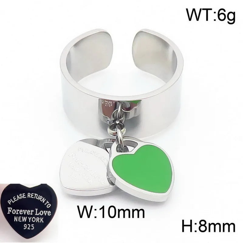 Wholesale Jewelry Simple Style Heart Shape 304 Stainless Steel 18K Gold Plated Epoxy Charm Rings Open Rings