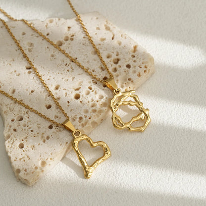 Wholesale Jewelry Simple Style Heart Shape 304 Stainless Steel 18K Gold Plated Plating Pendant Necklace