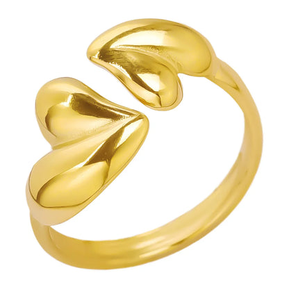 Wholesale Jewelry Simple Style Heart Shape 304 Stainless Steel 18K Gold Plated Polishing Open Rings