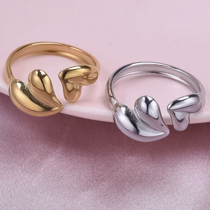 Wholesale Jewelry Simple Style Heart Shape 304 Stainless Steel 18K Gold Plated Polishing Open Rings