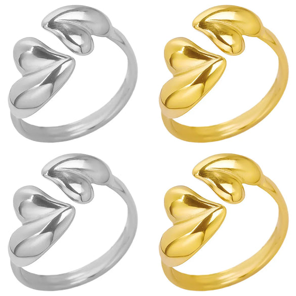 Wholesale Jewelry Simple Style Heart Shape 304 Stainless Steel 18K Gold Plated Polishing Open Rings