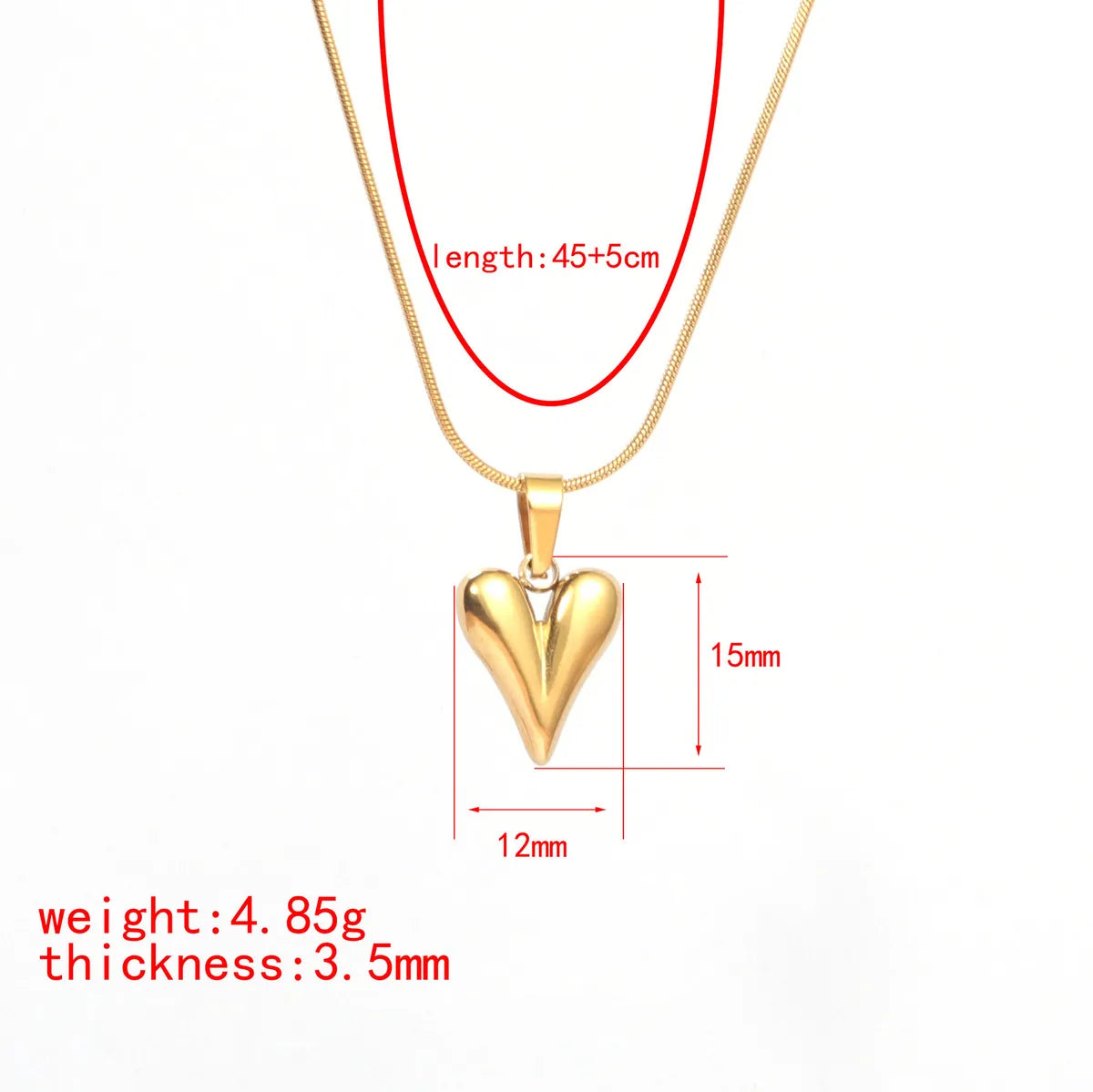 Wholesale Jewelry Simple Style Heart Shape 304 Stainless Steel Gold Plated Plating Pendant Necklace